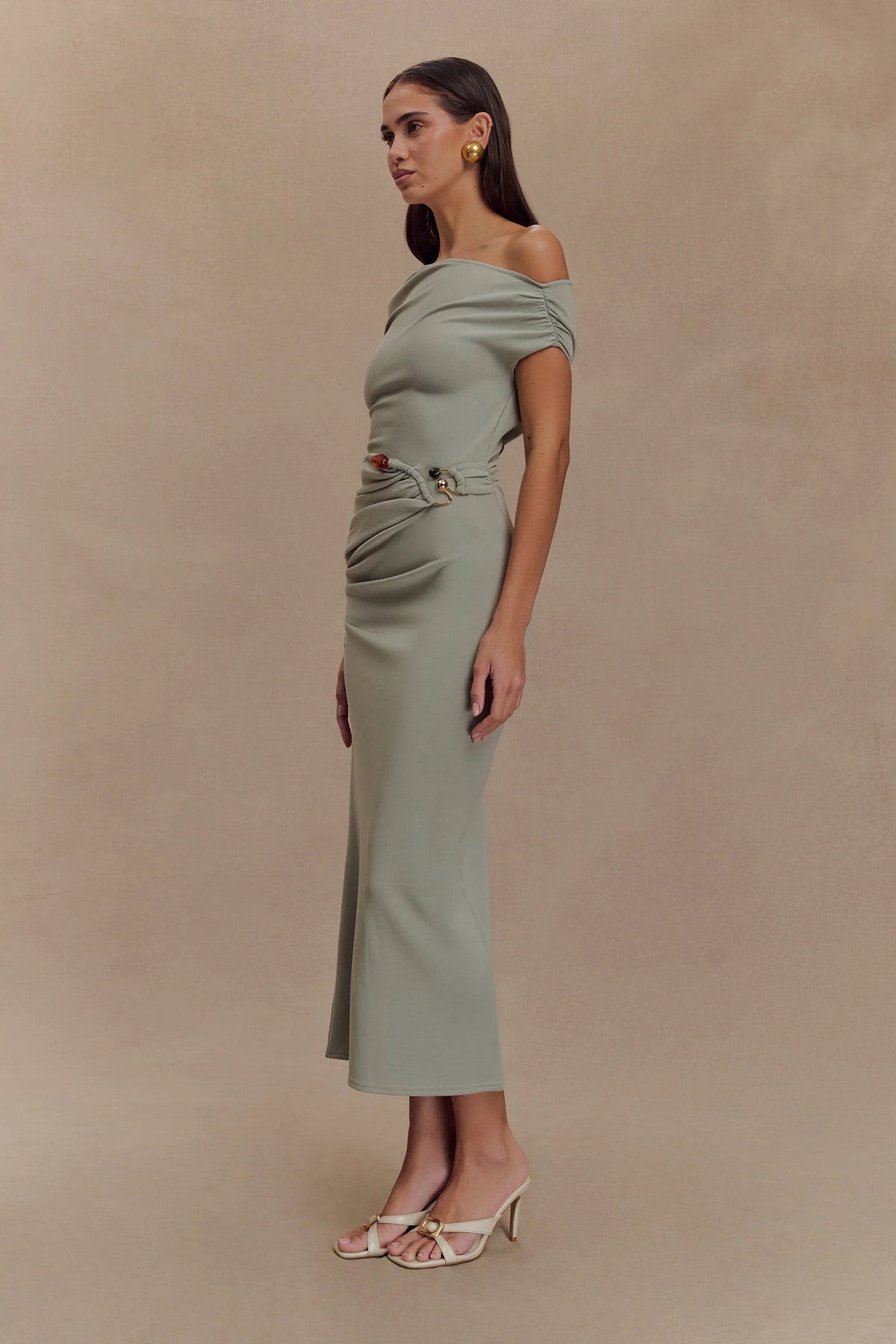 Kendra Scuba Jersey Midi Dress With Hardware Sage