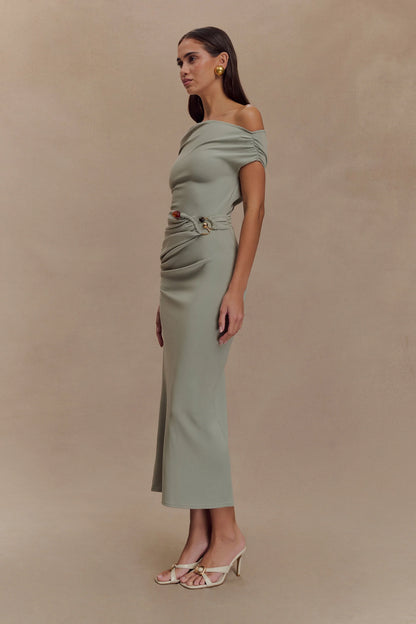 Kendra Scuba Jersey Midi Dress With Hardware Sage