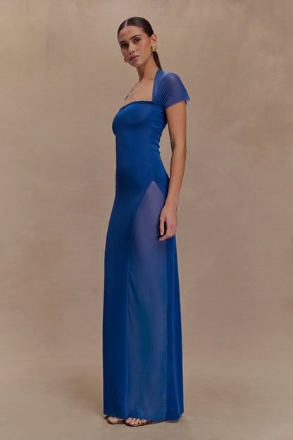 Wyatt Slinky And Mesh Maxi Dress Cobalt Blue