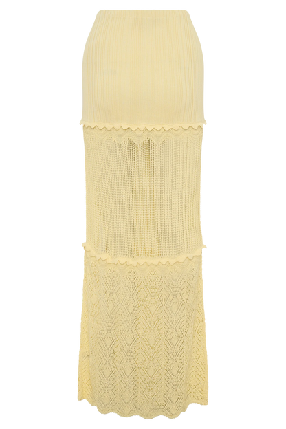 Coleene Pointelle Knit Maxi Skirt Lemon