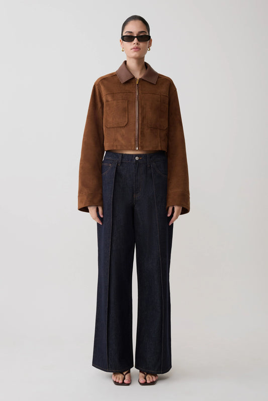 Remy Faux Suede Leather Collared Jacket Tan