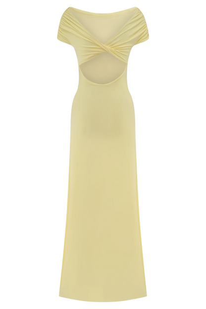 Imogen Off Shoulder Slinky Maxi Dress Lemon