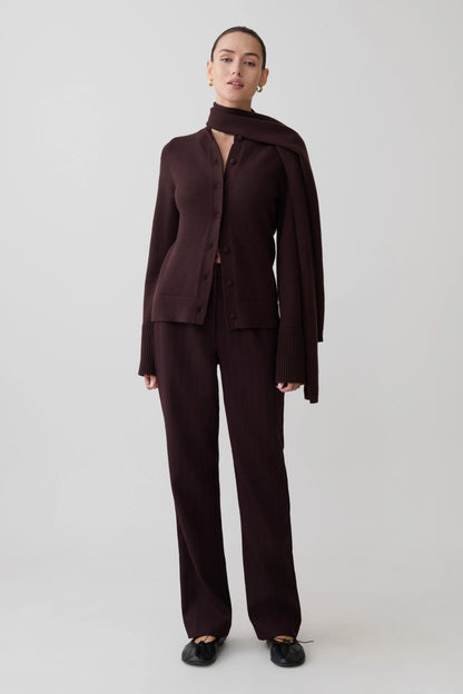Lara Knit Cardigan With Scarf Chocolate