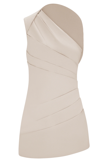 Helena One Shoulder Linen Mini Dress Natural Beige