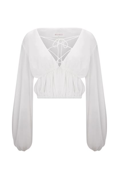 Carlie Chiffon Cross Tie Top Ivory