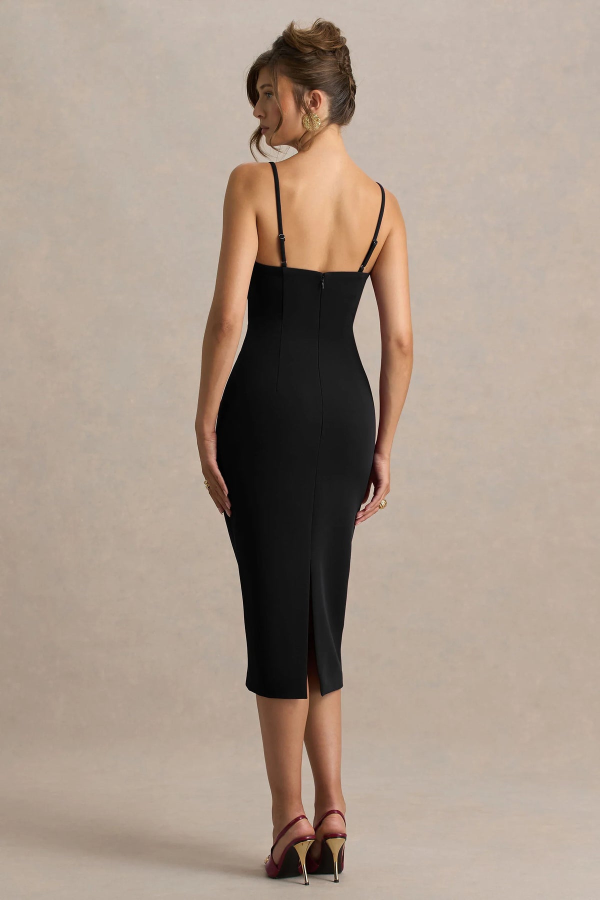 Baylor Black Midi Dress With Removable Cape Detail