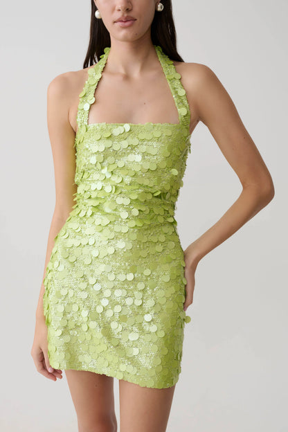 Caralee Sequin Halter Mini Dress Green