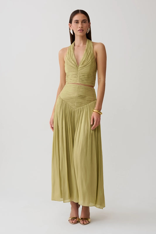 Makena Gathered Midi Skirt Green