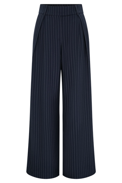 Jacqueline Pleated Wide Leg Pants Navy Pinstripe