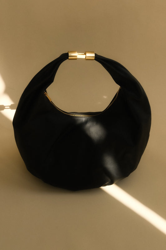 Bristol Croissant Leather Shoulder Bag Black