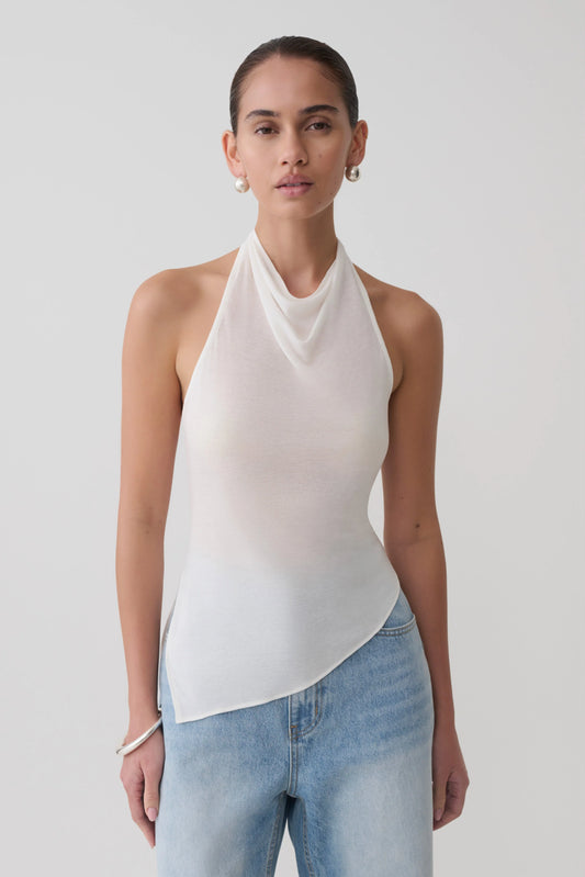 Clea Relaxed Sheer Halter Top Ivory