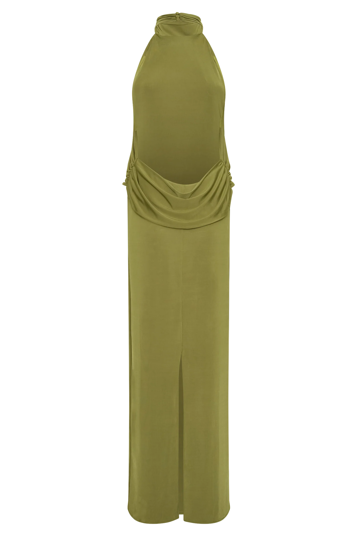Joan Halter Neck Slinky Maxi Dress Martini Olive