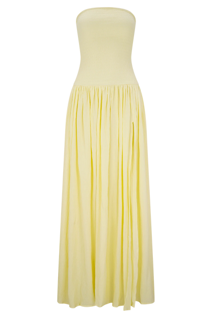 Maureen Cotton Shirring Maxi Dress Lemon
