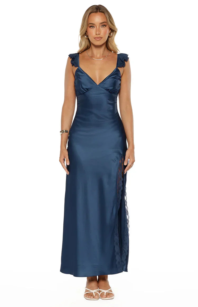Wendy Navy Satin Maxi Dress
