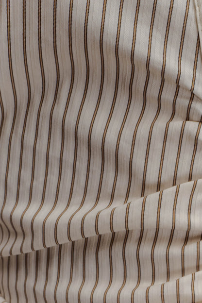 Millie Tie Back Cotton Shirt Beige Pinstripe