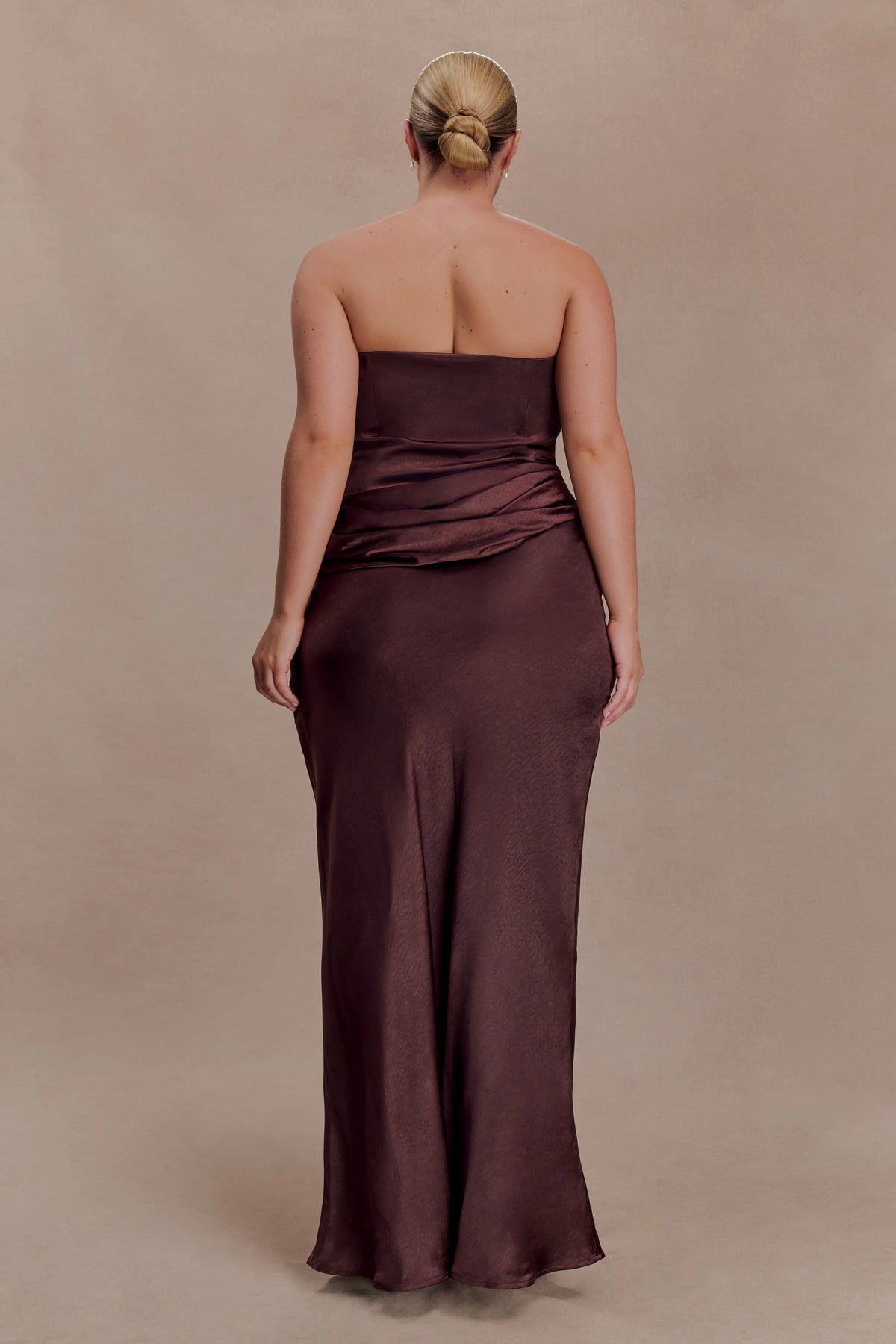 Jasmine Strapless Satin Maxi Dress Dark Chocolate