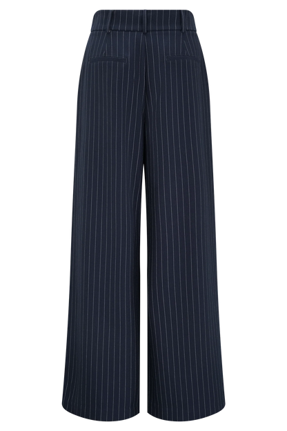 Jacqueline Pleated Wide Leg Pants Navy Pinstripe