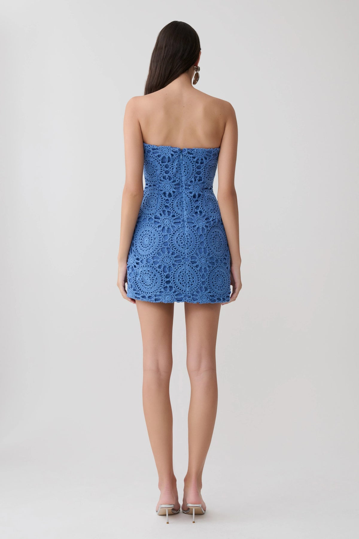 Stasia Strapless Crochet Mini Dress Periwinkle
