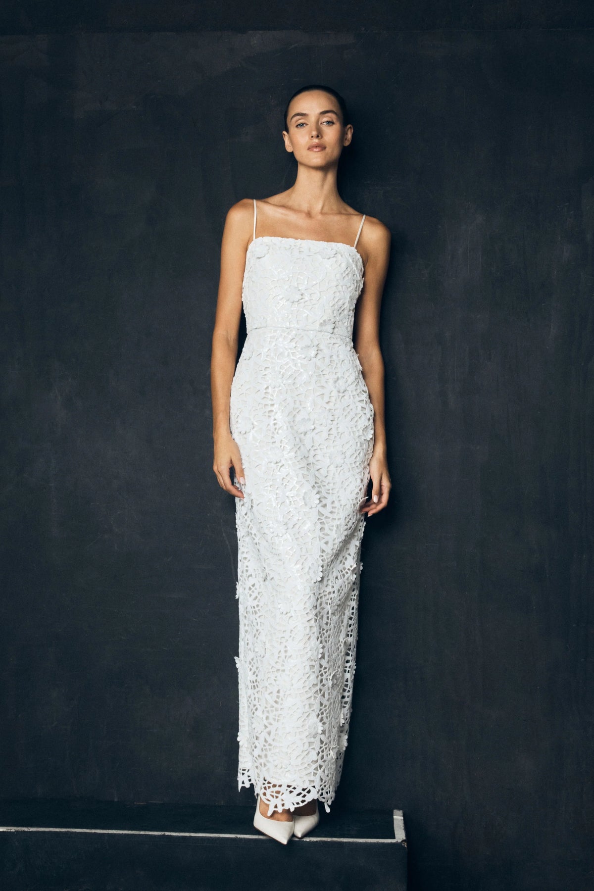Josefa Sequin Lace Maxi Dress White