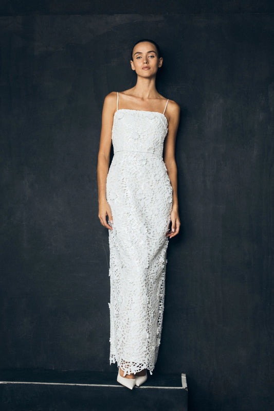Josefa Sequin Lace Maxi Dress White