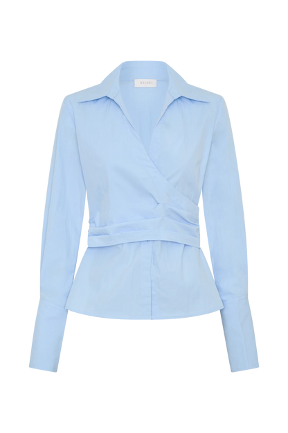 Eugenia Wrap Cotton Shirt Blue