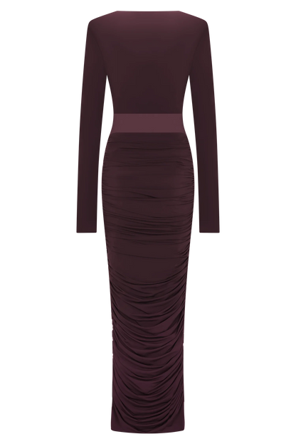 Louanne Slinky Long Sleeve Maxi Dress Burgundy