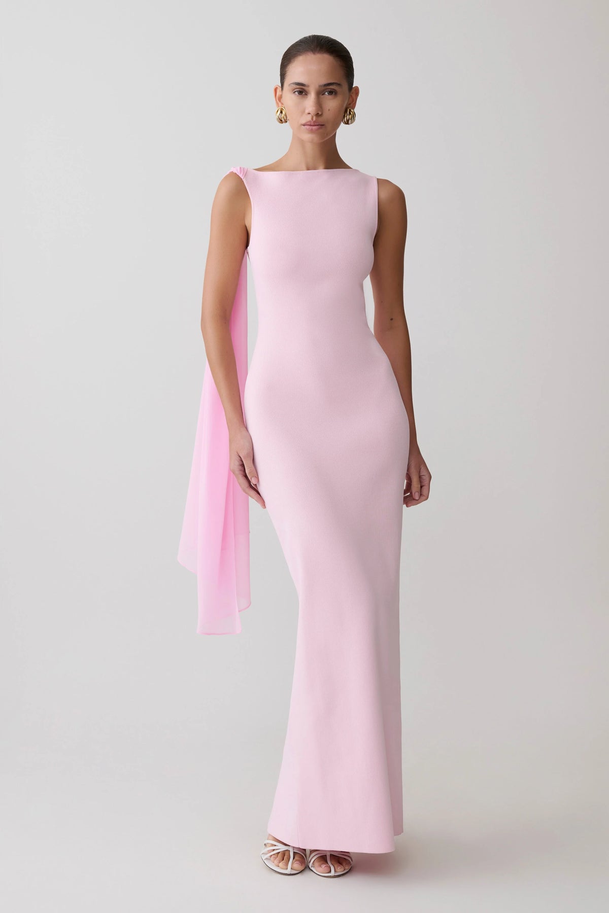 Farid Bandage Maxi Dress With Chiffon Baby Pink