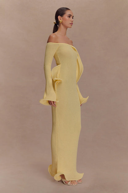 Sandrine Off Shoulder Knit Maxi Dress Lemon