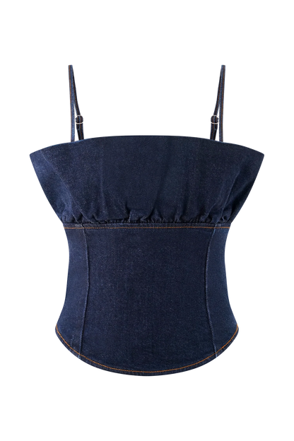 Cecilia Denim Frill Corset Indigo Blue
