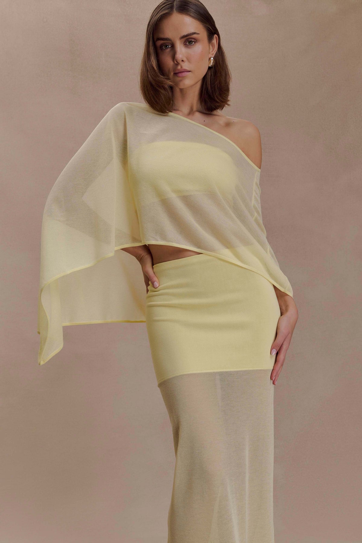 Lyra Sheer Knit Cape Lemon