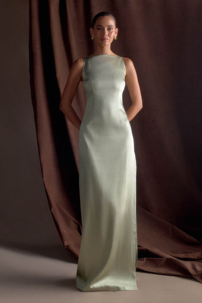 Violet Sleeveless Satin Maxi Dress Sage