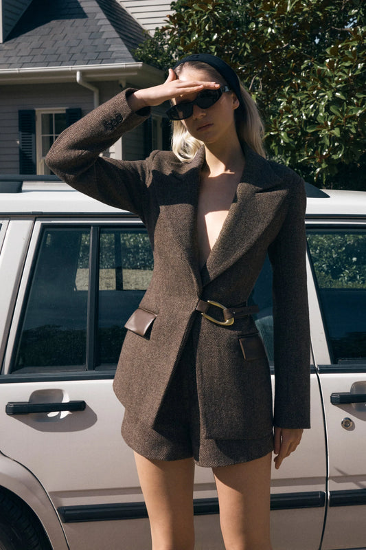 Romy Structured Blazer With Hardware Herringbone
