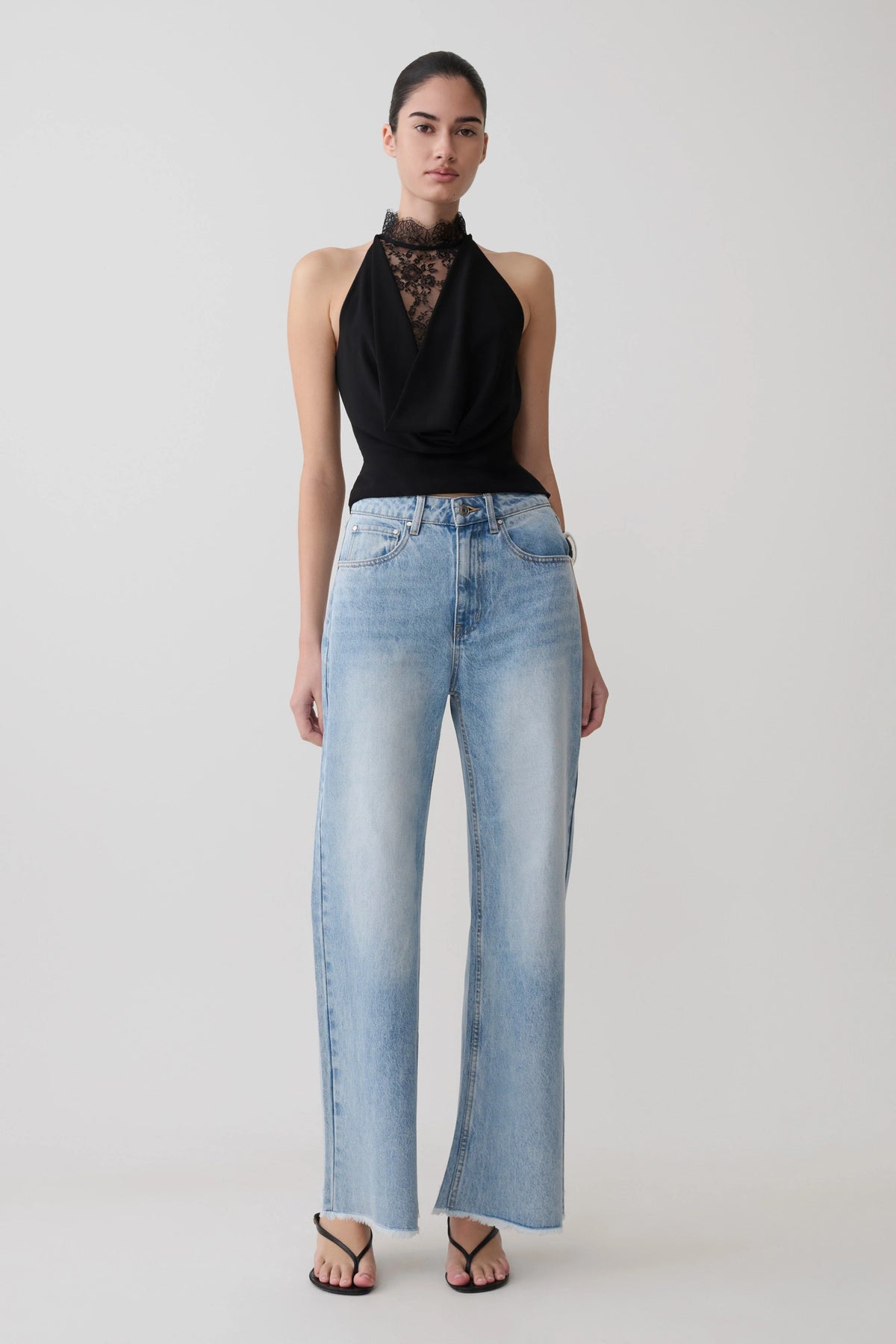 Arra Chiffon Lace Halter Top Black