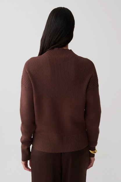 Stanley Ribbed High Neck Jumper Chocolate