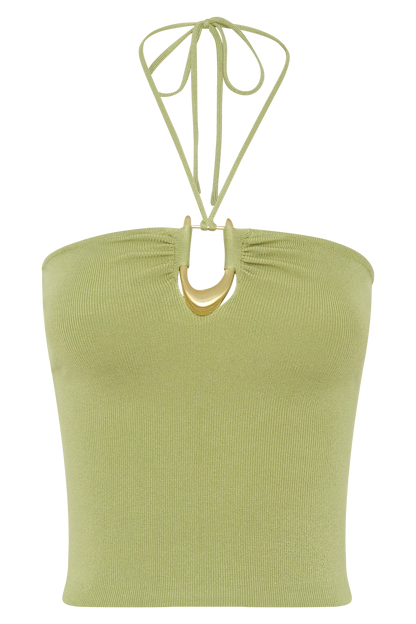 Dimitri Knit Halter Top With Hardware Light Olive