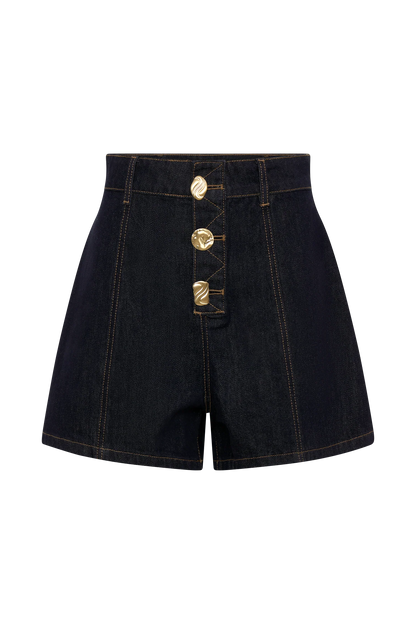 Demi High Waisted Denim Shorts Washed Indigo Blue