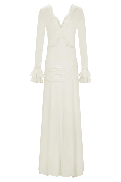Electra Slinky Lace Maxi Dress Ivory