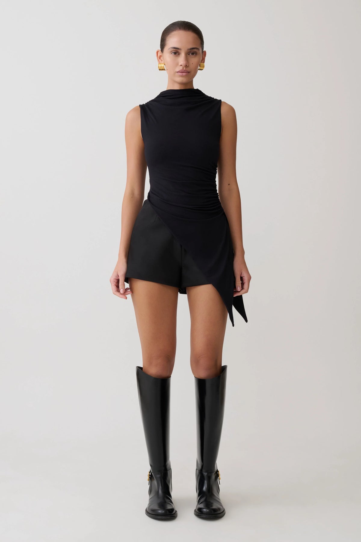 Suong High Neck Gathered Top Black