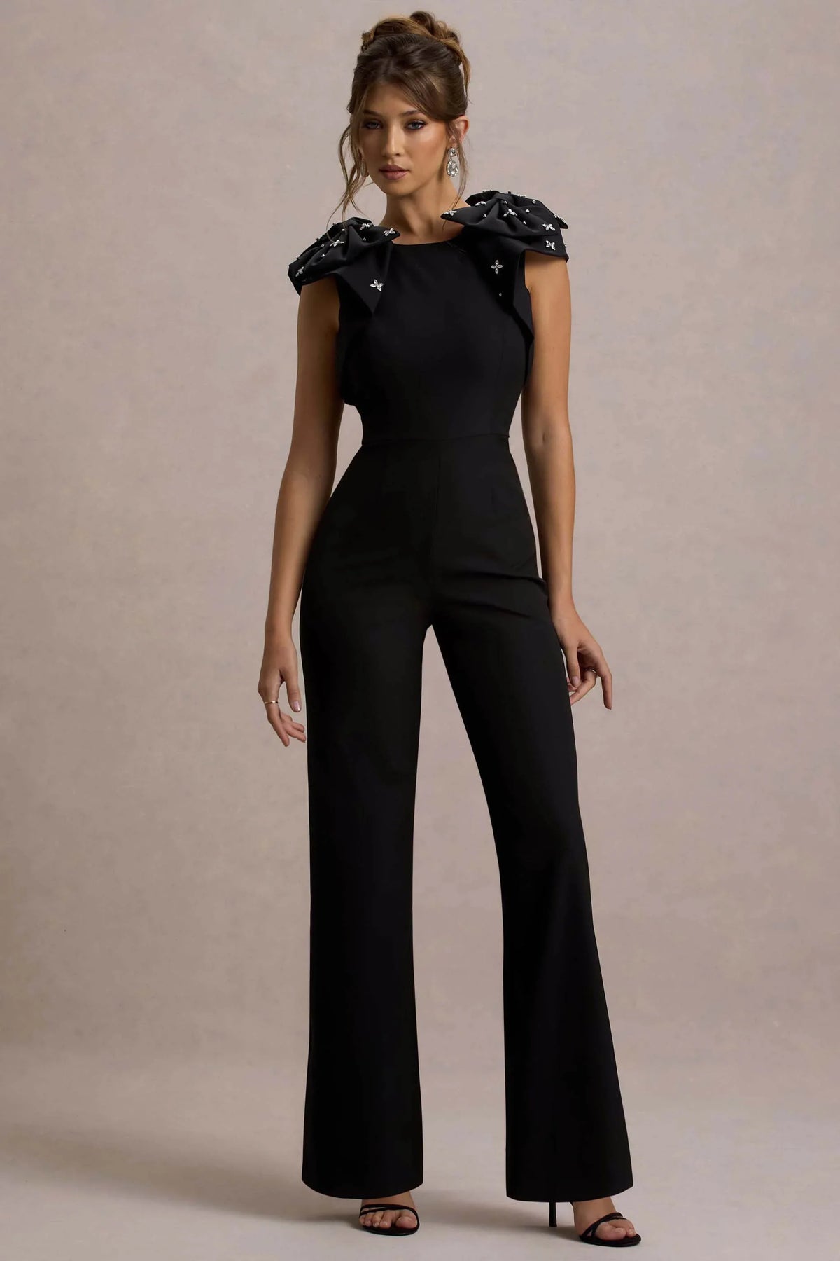 Elma Black Straight Leg Jumpsuit With Embellished Bows