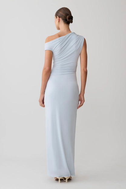 Alyn Off Shoulder Draped Maxi Dress Pale Blue