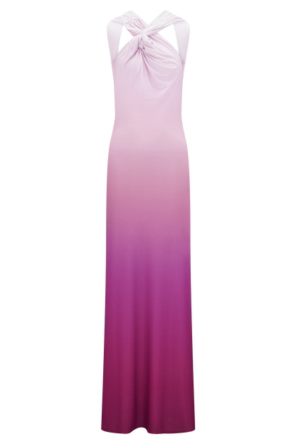 Marlee Asymmetrical Slinky Maxi Dress Ombre Pink
