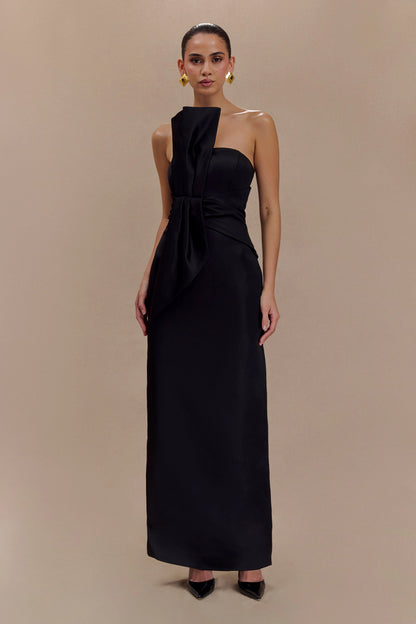 Cyrill Strapless Satin Structured Maxi Dress Black