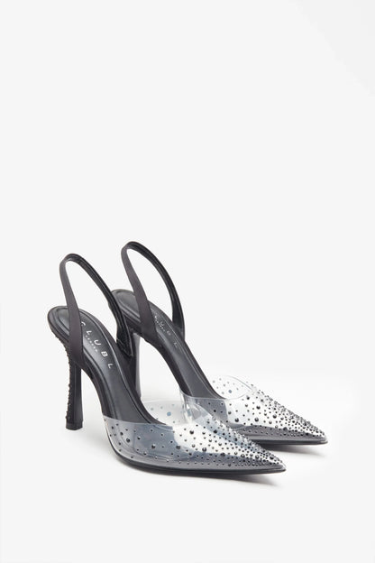 Covergirl Black Diamante Sling Back Pointed Heels