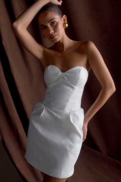Suzette Taffeta Bow Mini Dress White