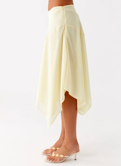 Kia Low Rise Asymmetrical Midi Skirt Yellow