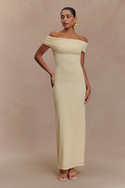 Imogen Off Shoulder Slinky Maxi Dress Lemon