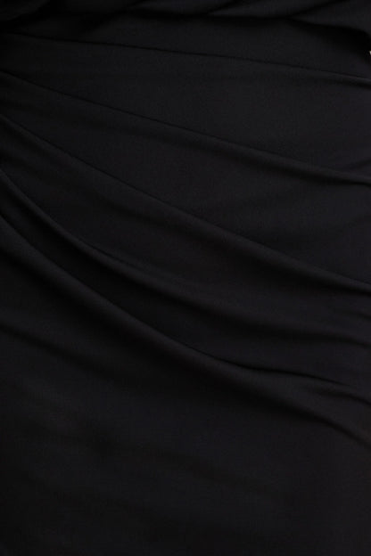 Olivia Black Asymmetric Neck Maxi Dress With Ruched Detailing And Asymmetric Hem