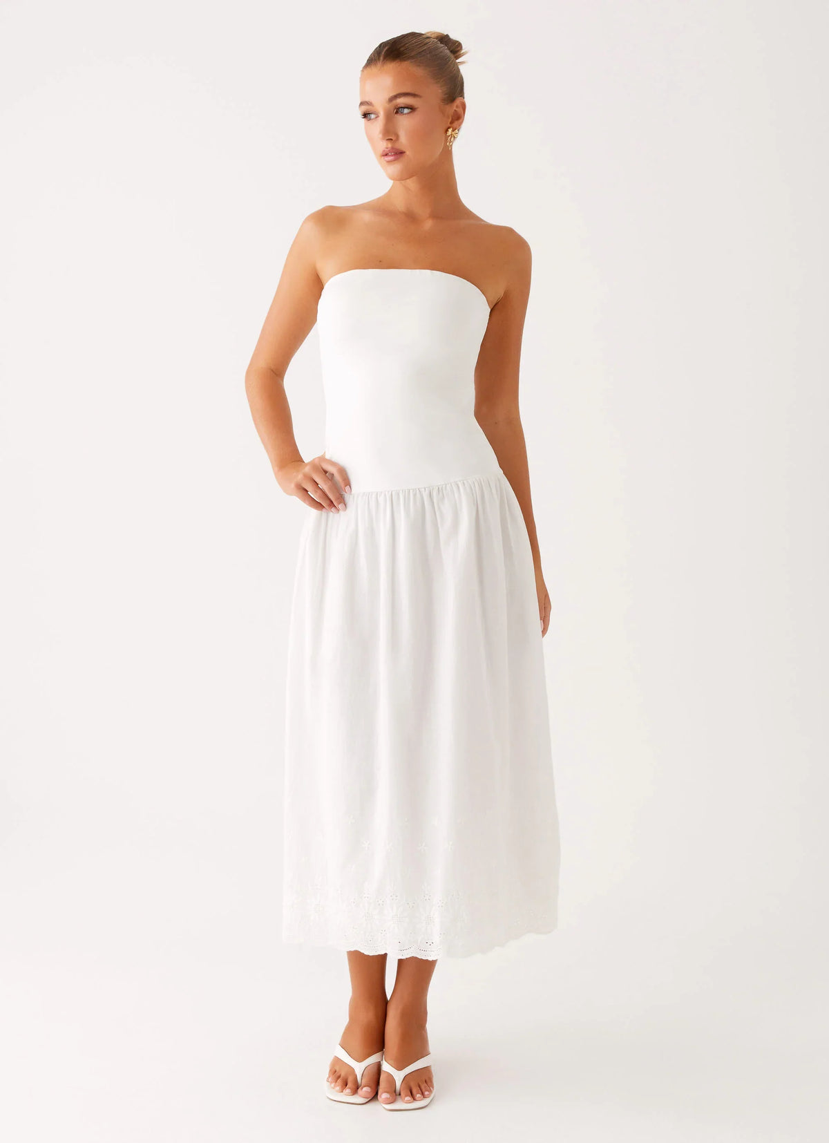 Cherry Skies Midi Dress White