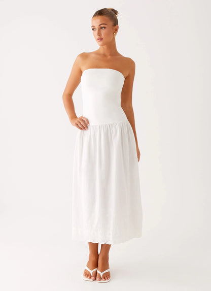 Cherry Skies Midi Dress White