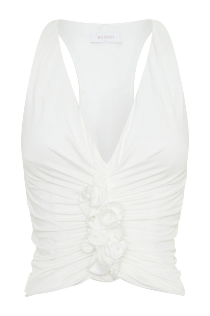 Alessandra Slinky Ruffle Top Ivory